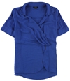 Alfani Womens Drape-Front Pullover Blouse blue 2X