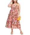 I-N-C Womens Sleeveless Floral Smocked Maxi Dress orange 1X