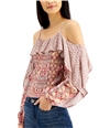 I-N-C Womens Mixed Print Cold Shoulder Blouse pink XS