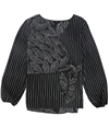 Alfani Womens Mixed-Print Wrap-Bust Pullover Blouse black XL