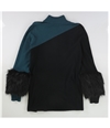 Alfani Womens Colorblocked Faux-Fur Cuffs Pullover Sweater tealblack S