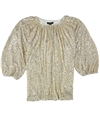 Alfani Womens Sequined Peasant Blouse gold XL