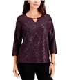 JM Collection Womens Textured Pullover Blouse plum S