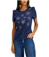 I-N-C Womens Star-Print Puff-Sleeve Embellished T-Shirt