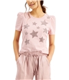 I-N-C Womens Star-Print Puff-Sleeve Embellished T-Shirt