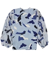 Alfani Womens Abstract Pullover Blouse blue XS