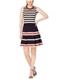 Anne Klein Womens Multi Striped Fit & Flare Dress darkblue XXS