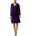 SLNY Womens Sequined 2-Piece Tiered Dress Suit purple 8