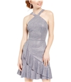 BCX Womens Shimmer Knit Ruffled Dress gunmetal 11