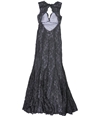 Morgan & Co Womens Scalloped Lace Gown Dress gray 1/2
