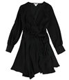 bar III Womens Asymmetrical Surplice Wrap Dress black XXS