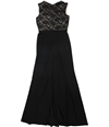 Morgan & Co Womens Deep Lace A-line Dress blacknude 1/2