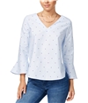 Seven Sisters Womens Ruffle-Sleeve Knit Blouse nvystrp XS