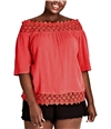 City Chic Womens Embroidered Off the Shoulder Blouse darkcoral M/18W