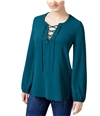 Belle du Jour Womens Lace-Up Knit Blouse turq S