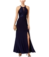 Nightway Womens Lace Trim Halter Top Gown Dress navy 10P