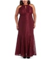 Nightway Womens Scalloped Fit & Flare Gown Off-Shoulder Strapless Dress merlot 14W