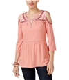 Style & Co. Womens Embroidered Cold Shoulder Blouse
