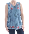 Vintage America Womens Floral Embroidered Sleeveless Blouse Top navy S