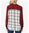 Jessica Simpson Womens Mixed Plaid Pullover Blouse wine S