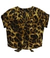 Xoxo Womens Slouch Leopard Button Down Blouse