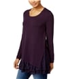 Style & Co. Womens Lace Insert Knit Sweater darkgrape XS