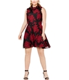 City Studio Womens Lace Overlay A-line Dress red 14W