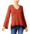 Style & Co. Womens Lace Insert Knit Sweater richauburn XS
