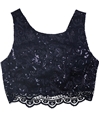 City Studio Womens Sequined Lace Crop Top Blouse navy 3
