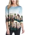 Karen Kane Womens Scenic Print High Low Hem Basic T-Shirt multicolor XS