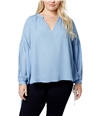 Say What? Womens Satin Knit Blouse blue 2X