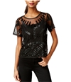 Bar Iii Womens Embellished Illusion Pullover Blouse