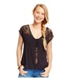 Jessica Simpson Womens Veena Lace Trim Embellished T-Shirt black XS