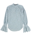 bar III Womens Mock Neck Lace Pullover Blouse oceanfront L