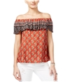 American Rag Womens Printed Off-The-Shoulder Pullover Blouse bossanova XXS