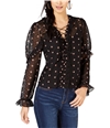 Leyden Womens Floral Print Lace-Up Sheer Pullover Blouse blkrose XS