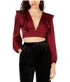 Leyden Womens Plunging Ruffled Crop Top Blouse mediumred XS