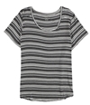 American Eagle Womens Striped High Low Graphic T-Shirt blackwhite XL