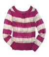 Ecko Unltd. Womens Open Neck Stripe Cable Knit Sweater berry M