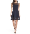 French Connection Womens Tobey Crepe Fit & Flare Dress navy 4