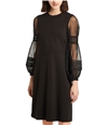 French Connection Womens Mesh Lace Bubble-Sleeve Shift Dress black 0