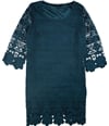 Alfani Womens Crochet-Trim A-line Dress alfteal 2XL