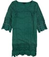 Alfani Womens Crochet-Trim A-line Dress darkgreen L