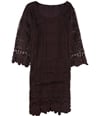 Alfani Womens Crochet-Trim A-line Dress darkred M