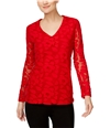 I-N-C Womens Burnout Illusion Knit Blouse realred XS