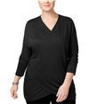 I-N-C Womens Draped Knit Blouse deepblack 0X