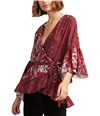 French Connection Womens Ellette Crepe Wrap Blouse darkred XS