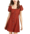 Sequin Hearts Womens Button-Front Fit & Flare Dress rust XS
