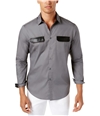 I-N-C Mens Faux Leather Trim Button Up Shirt lightgrey S