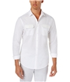 I-N-C Mens Faux Leather Trim Button Up Shirt whitepure S